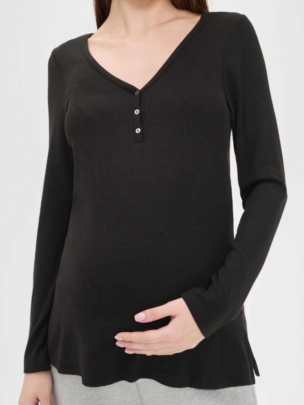 Hatch The Softest Rib Nursing Henley in Black Size Medium